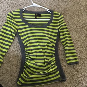 Lime Green and Gray striped stretchy crew neck